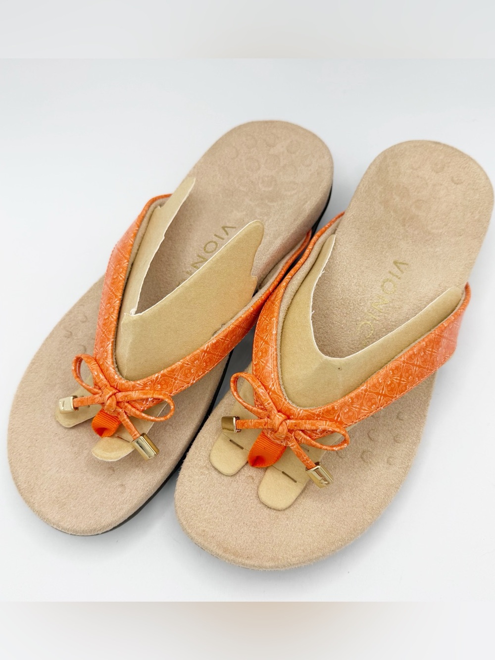 Vionic Bella Thong Sandals Flip Flops Orange Bow Size 6.5